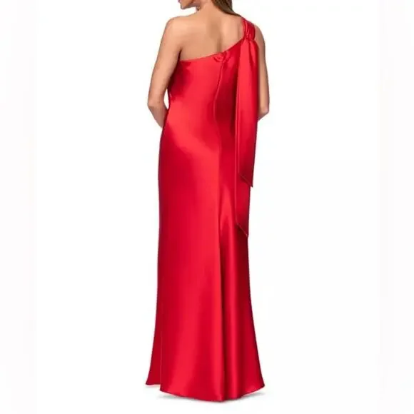 AQUA FORMAL Satin One Shoulder Gown Red Women’s Sz 12 - Picture 5 of 9